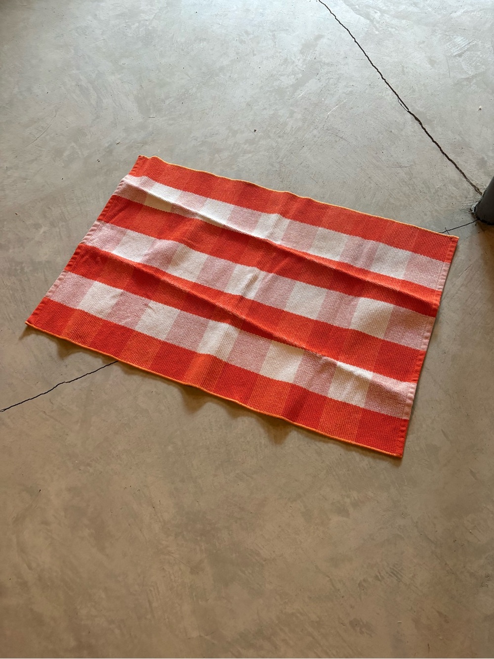 Striped Picnic Rug - Orange & White Plaid